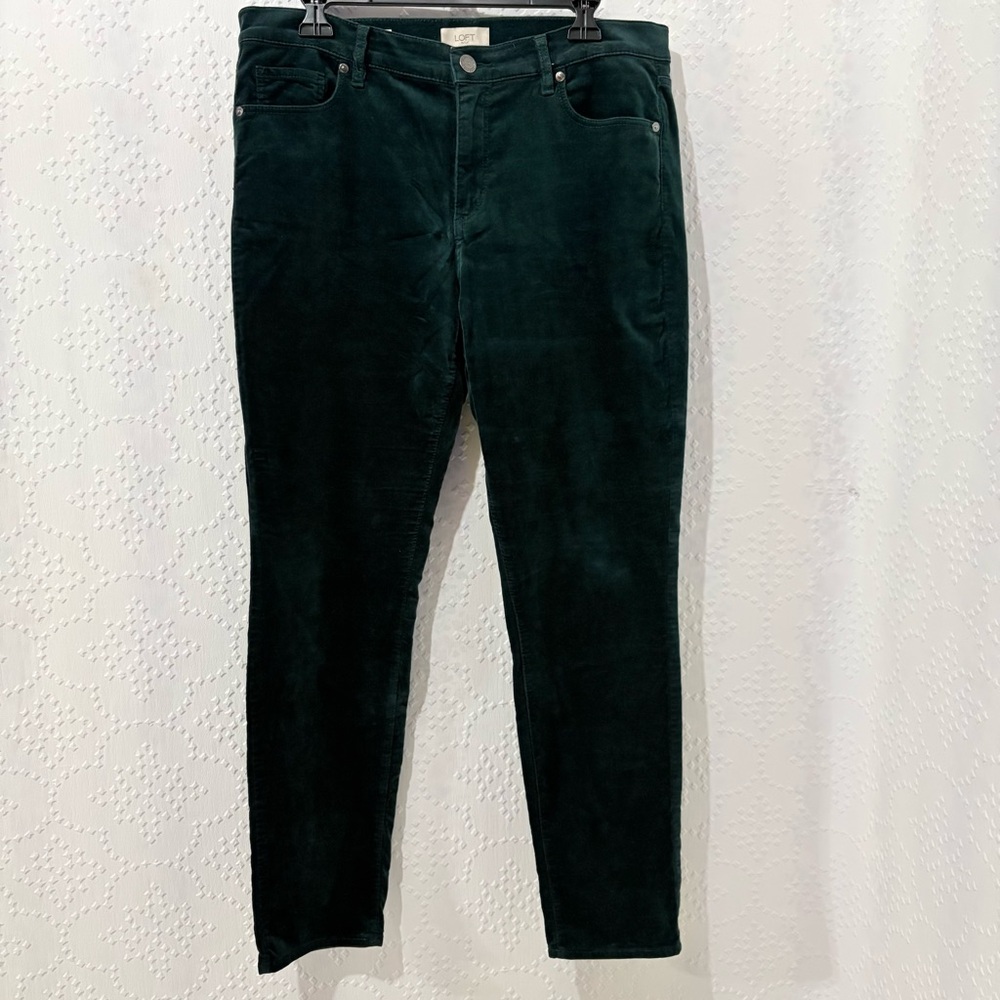 LOFT Outlet Green Velour Modern Skinny Jeans Size 12 Stretch Soft Velvet Feel